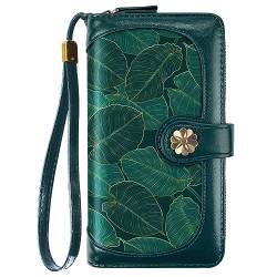 Coco Rossi Geldbörsen für Frauen Multi Card Holder Wallet Clutch Wallet Card Holder Organizer Damen Geldbörse mit Handschlaufe Geldbörse, Grüne Blätter, long purse von Coco Rossi