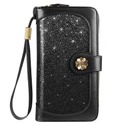 Coco Rossi Geldbörsen für Frauen Multi Card Holder Wallet Clutch Wallet Card Holder Organizer Damen Geldbörse mit Handschlaufe Geldbörse, Schwarz Glitter, long purse, Casual von Coco Rossi