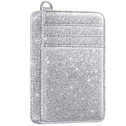 Schlanke Fronttasche Geldbörse RFID ID Card Holder Cute Small Wallet mit Keychian für Frauen, A Glitter Silver, Card Holder Only, Lässig, minimalistisch, modern von Coco Rossi