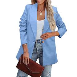 Cocoarm Damen Anzugjacke Revers Langarm Blazer Jacke Weicher Polyester Damen Blazer Reine Farbe Lose Lässiger Blazer für Business Arbeit Im Freien(L-Blau) von Cocoarm