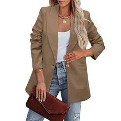 Cocoarm Damen Anzugjacke Revers Langarm Blazer Jacke Weicher Polyester Damen Blazer Reine Farbe Lose Lässiger Blazer für Business Arbeit Im Freien(L-Khaki) von Cocoarm