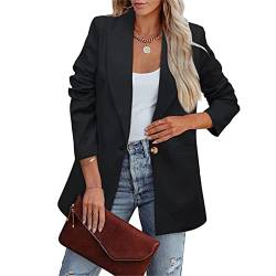 Cocoarm Damen Anzugjacke Revers Langarm Blazer Jacke Weicher Polyester Damen Blazer Reine Farbe Lose Lässiger Blazer für Business Arbeit Im Freien(L-Schwarz) von Cocoarm