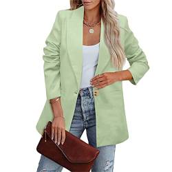 Cocoarm Damen Anzugjacke Revers Langarm Blazer Jacke Weicher Polyester Damen Blazer Reine Farbe Lose Lässiger Blazer für Business Arbeit Im Freien(S-Hellgrün) von Cocoarm