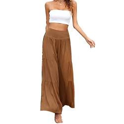 Cocoarm Damen Breites Bein Hose Elastische Hohe Taille Sommerhose Lange Freizeithose Casual Pants (XXL) von Cocoarm