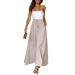 Cocoarm Damen Breites Bein Hose Sommerhose Schlaghose Elegante Business Hosen Elastisch Hohe Taille Freizeithose Jogginghose Casual Pants Laufenhose mit Kordelzug(S-Aprikose) von Cocoarm