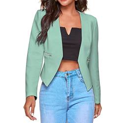 Cocoarm Damen Elegant Langarm Blazer Slim Fit Anzugjacke Kurz Frauen Sakko Lässig Reine Farbe Jacke mit Taschen(S-Erbsengrün) von Cocoarm