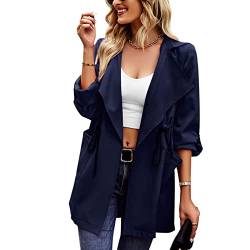 Cocoarm Damen Herbst Winter Trenchcoat Klassischer Revers Mantel Kordelzug Reverse Button Einfarbig Lässig Fließend Lose(M-Navy blau) von Cocoarm