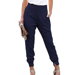 Cocoarm Damen Hose Hohe Taille Bleistifthose 9/10 Casual Elegant Pants Einfarbig Freizeithose Jogger Pants mit Taschen und geteilter Saum(L-Dunkelblau) von Cocoarm