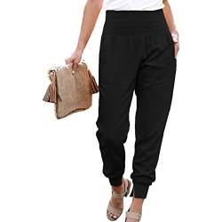 Cocoarm Damen Hose Hohe Taille Bleistifthose 9/10 Casual Elegant Pants Einfarbig Freizeithose Jogger Pants mit Taschen und geteilter Saum(L-Schwarz) von Cocoarm