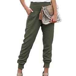 Cocoarm Damen Hose Hohe Taille Bleistifthose 9/10 Casual Elegant Pants Einfarbig Freizeithose Jogger Pants mit Taschen und geteilter Saum(XL-Grün) von Cocoarm