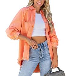 Cocoarm Damen Jeansjacke Locker Denim Jacke Langarm Oversize Übergangsjacke mit Fledermausärmel Lose Mädchen Mantel Beiläufige Outwear(L-Orange) von Cocoarm