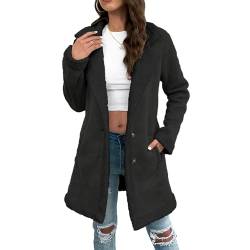 Cocoarm Damen Langarm-Fleece-Mantel, Jacke, 2 Knopftaschen, Mantel, Lässig, Mittellang, Umlegekragen, Mantel für den Herbst (L) von Cocoarm