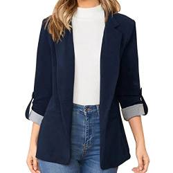 Cocoarm Damen Offen Blazer Anzugjacke Revers Langarm Longblazer Elegant Business Jacke Slim Fit Mantel üBergangsjacke Cardigan mit Seitentaschen(L-Purpurblau) von Cocoarm