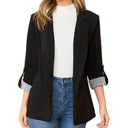 Cocoarm Damen Offen Blazer Anzugjacke Revers Langarm Longblazer Elegant Business Jacke Slim Fit Mantel üBergangsjacke Cardigan mit Seitentaschen(XL-Schwarz) von Cocoarm