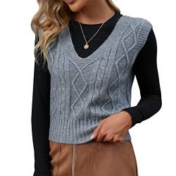 Cocoarm Damen Pullunder ärmellos Weste V Ausschnitt Pullover Einfarbig Strickpullover Winter Herbst Strickweste(S-Grau) von Cocoarm