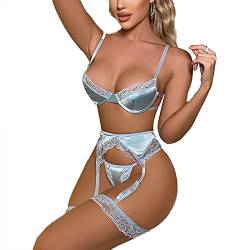 Cocoarm Damen Strumpfband Dessous Set Sexy Unterwäsche Spitze BH Unterhose mit Strumpfgürtel (L) von Cocoarm