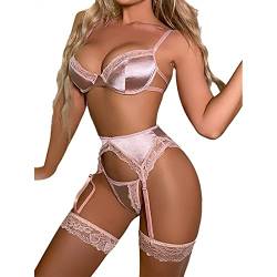 Cocoarm Damen Strumpfband Dessous Set Sexy Unterwäsche Spitze BH Unterhose mit Strumpfgürtel (L) von Cocoarm