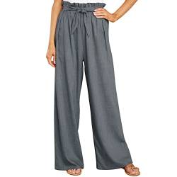 Cocoarm Damen Weites Bein Freizeithose Elegante Damenhose Lange Lounge Hosen Palazzo Hose mit Gürtel Gerades Bein Lose Lounge Pants(S-Grau) von Cocoarm