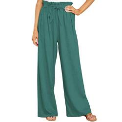 Cocoarm Damen Weites Bein Freizeithose Elegante Damenhose Lange Lounge Hosen Palazzo Hose mit Gürtel Gerades Bein Lose Lounge Pants(S-Grün) von Cocoarm