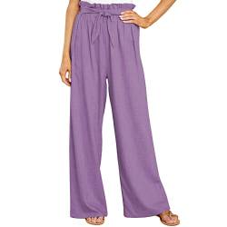 Cocoarm Damen Weites Bein Freizeithose Elegante Damenhose Lange Lounge Hosen Palazzo Hose mit Gürtel Gerades Bein Lose Lounge Pants(S-Violett) von Cocoarm