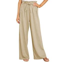 Cocoarm Damen Weites Bein Freizeithose Elegante Damenhose Lange Lounge Hosen Palazzo Hose mit Gürtel Gerades Bein Lose Lounge Pants(XL-Khaki) von Cocoarm