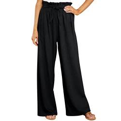 Cocoarm Damen Weites Bein Freizeithose Elegante Damenhose Lange Lounge Hosen Palazzo Hose mit Gürtel Gerades Bein Lose Lounge Pants(XL-Schwarz) von Cocoarm