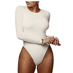 Cocoarm Damenbody Langarm Frauen Overall BodySuit Rundhals Eleganter Jumpsuit Damen Body Optimale Alternative für Sport & Freizeit(Weiß-S) von Cocoarm