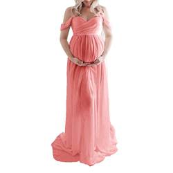 Cocoarm Elegantes Maxi-Umstandskleid für Frauen in Voller Länge, Schulterfrei, Geteilte Vorderseite, Umstandskleid für Fotoshooting, Hochzeitsfeier (XL) von Cocoarm