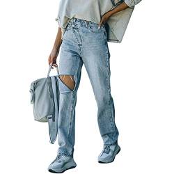 Cocoarm Hellblaue Jeans für Damen, Reine Farbe, Atmungsaktiv, Lässige Jeans, Knopf- und Reißverschluss, Damen-Denim-Chinos mit Taschen (M) von Cocoarm