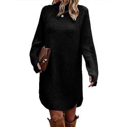 Cocoarm Herbst Winter Damen Strickkleid Stehkragen Pulloverkleid Lange Ärmel Reine Farbe Einteiliger Pullover (S) von Cocoarm