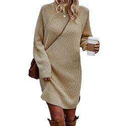 Cocoarm Herbst Winter Damen Strickkleid Stehkragen Pulloverkleid Lange Ärmel Reine Farbe Einteiliger Pullover (S) von Cocoarm