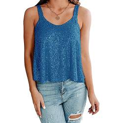 Damen-Bluse, ärmellos, Glitzernd, Camisole, Pailletten-Top, U-Ausschnitt, Tank-Top, T-Shirts, Lässige Weste (L) von Cocoarm