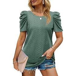 Damen Bluse Kurzarm Rundhalsausschnitt T Shirt Puffärmel Tunika Oberteil Reine Farbe Lose Tops Reine Farbe Freizeitbluse (XL) von Cocoarm