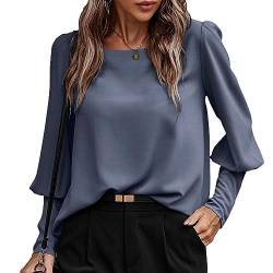 Damen-Bluse mit Langen Puffärmeln Knopfleiste Hinten Rundhalsausschnitt Elegantes Blusenshirt Pullover-Shirts (XL) von Cocoarm