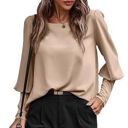 Damen-Bluse mit Langen Puffärmeln Knopfleiste Hinten Rundhalsausschnitt Elegantes Blusenshirt Pullover-Shirts (XL) von Cocoarm