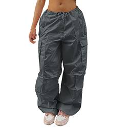 Damen Cargohose Freizeithose Jogginghose Wanderhose Breites Bein Hose Trekkinghose Multi Taschen Streetwear(L-Grau) von Cocoarm