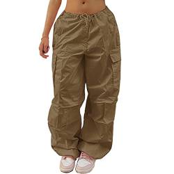 Damen Cargohose Freizeithose Jogginghose Wanderhose Breites Bein Hose Trekkinghose Multi Taschen Streetwear(m-Khaki) von Cocoarm