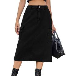 Damen Denim Split Midi Skirt Jeans Rock Hohe Taille Solide A Linie Jean Röcke Elegant Sexy Cargo Rock Jeansrock (XXL) von Cocoarm