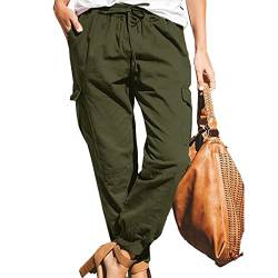 Damen Freizeithosen Multi Taschen Cargohose Elastische Taille Jogginghose Sporthose Workwear Outdoorhose mit Kordelzug(L-OD-Grün) von Cocoarm