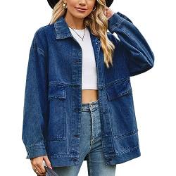 Damen-Jacke mit Knöpfen, Lockere Passform, Lange Ärmel, Taschen, Jeansjacke, übergroße, Mittellange Jeansjacke (XL) von Cocoarm