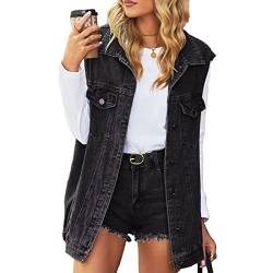 Damen Jeansweste Ärmellose Jeansjacke Vintage Single Breasted Denim Weste Vest Frühling Cardigan Top Beiläufige Vintage Gewaschene Jacke Weste Outwear(L-Schwarz) von Cocoarm