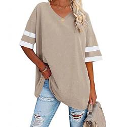 Damen Kurzarm Halbarm T-Shirt Sommer Sexy Shirt Sommerbluse Longshirt mit V-Ausschnitt Loose Fashionable Striped Hundred Short Sleeve Oberteil (L) von Cocoarm