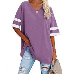 Damen Kurzarm Halbarm T-Shirt Sommer Sexy Shirt Sommerbluse Longshirt mit V-Ausschnitt Loose Fashionable Striped Hundred Short Sleeve Oberteil (M) von Cocoarm