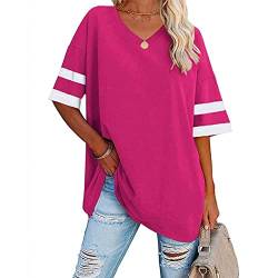 Damen Kurzarm Halbarm T-Shirt Sommer Sexy Shirt Sommerbluse Longshirt mit V-Ausschnitt Loose Fashionable Striped Hundred Short Sleeve Oberteil (M) von Cocoarm