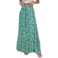 Damen Leinenhose Damen Weite Bein Sommer Hose Ruffle Floral Prints mit Hohe Taille Elastische Kordel Sommer Hawaii Freizeithose Loose Stoffhose Lange Yogahose Boho Strandhose (2XL) von Cocoarm