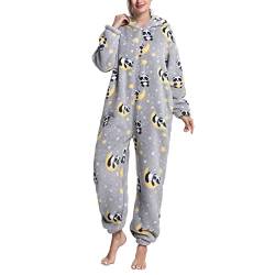 Damen Plüsch Pyjama mit Kapuze Fleece Overall Nachtwäsche Einteilig Schlafanzug Plüsch Jumpsuit Lang Bequemer Pyjama Hausanzug Warm Loungewear Schlafoverall Nachtwäsche(S-Typ 2) von Cocoarm