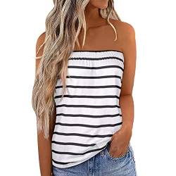 Damen Sommer Sexy Tube Top Schulterfrei Ärmellos Oberteile Trägerlos Bandeau Boob Bluse Shirt Strand Weste Bandeautop Schlauchshirt(L-Weiß) von Cocoarm