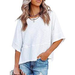 Damen T Shirt Kurzarm Rundhalsausschnitt Bluse Halbe Ärmel Top Sommer 3/4 Ärmel Tunika Oberteil Elegant Einfarbig Lässig Shirts (L) von Cocoarm