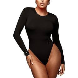 Damenbody Langarm Frauen Overall Bodysuit Rundhals Eleganter Jumpsuit Damen Body Optimale Alternative für Sport & Freizeit(Schwarz-L) von Cocoarm