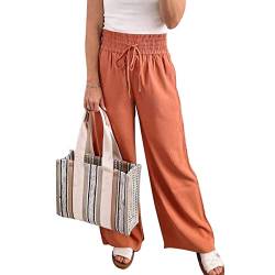 Damenhose mit Hoher Taille, Locker, Weitem Bein, Einfarbig, Elastischer Taille, Lounge-Kordelzug, Fließender Hose mit Taschen(L-Orange) von Cocoarm